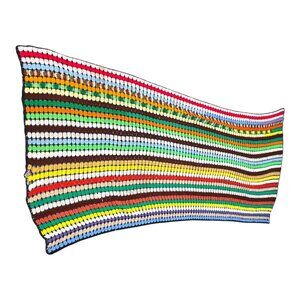 Vintage Handmade Striped Afghan Blanket Sofa Couch Throw Crochet Rainbow READ